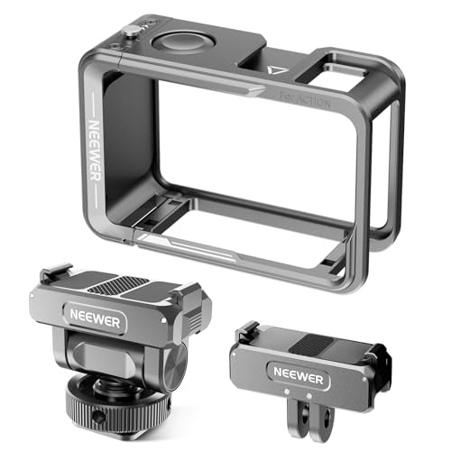 NEEWER Action Camera Cage Kit Compatible with DJI Osmo Action 5 Pro 4 3 DJI Mic, Protective Frame Accessories with Quick Release Cold Shoe Mount & Magnetic Mount Adapter, AC011+AC012+ AC014 - style: AC011+AC012+AC014 Cage Kit（Gray）