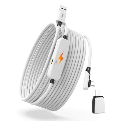Syntech VR Link Cable 6M/20FT with USB 3.0 A to C Adapter, Charging & Data Transfer, Compatible with Meta Quest 3S/3/2/Pro, Pico 4, Steam VR Gaming, High Speed VR Cable - color: White, size: 20 ft With Adapter