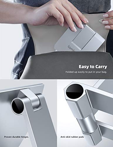 Lamicall Aluminum Metal Adjustable Cell Phone Stand Desk - Heavy Duty Foldable Desktop Phone Holder, for iPhone 17 16 15 14, Plus, Pro, Pro Max, 13 12 Plus, Galaxy S26 25, 4-11'' Sliver