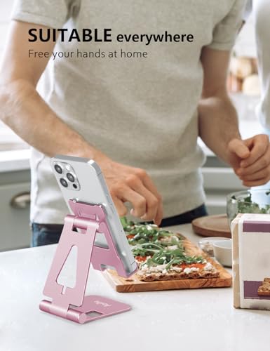 Aoviho Foldable Cell Phone Stand for Desk, Adjustable Phone Holder for Office, Video Calls and Streaming, Portable Desktop Phone Dock Compatible with iPhone 17 16 15 14, Samsung Galaxy, Pink - color: Pink