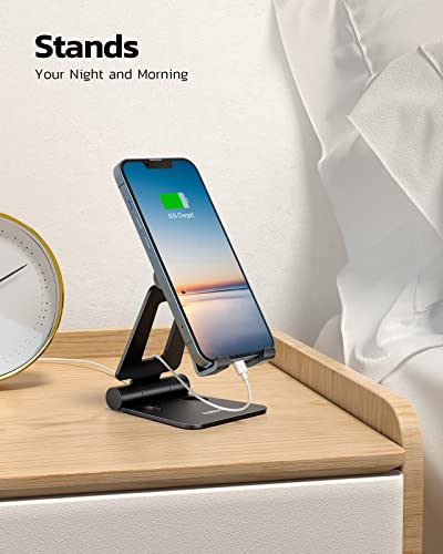 Nulaxy 2 Pack Dual Folding Cell Phone Stand, Fully Adjustable Foldable Desktop Phone Holder Cradle Dock Compatible with iPhone 17 16 15 14 13 12 Pro Max Xs Xr X 8, All Phones, Black - color: C-Black