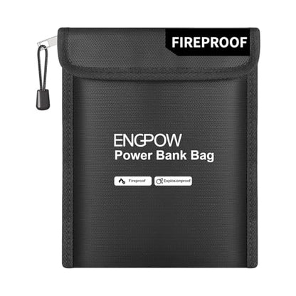 ENGPOW Fireproof Organizer Travel Bag, Heat Insulated＆Explosion-Proof Electronic Carry Case, Portable Home Travel Safe Storage for Power Bank,Phone,Cables,USB Drive and Charging Protection, 9''x7'' - size: 9'' x 7''