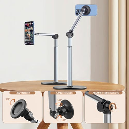 yAyusi Heavy Duty Aluminum Magnetic Overhead Tripod for iPhone, 13.7 in Long Overhead Phone Mount, Flexible Articulating Arm Phone Mount for Desk for Live Streaming, Meeting, Cooking - size: Magnetic