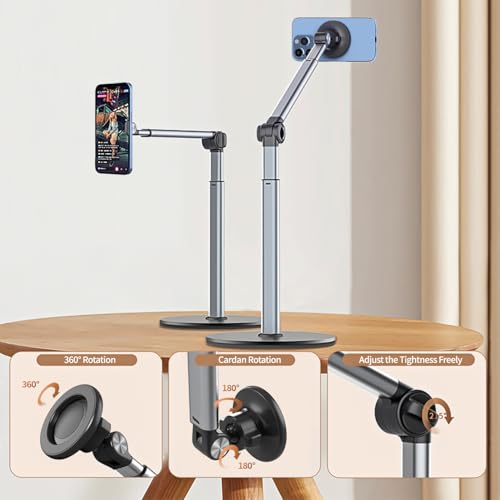 yAyusi Heavy Duty Aluminum Magnetic Overhead Tripod for iPhone, 13.7 in Long Overhead Phone Mount, Flexible Articulating Arm Phone Mount for Desk for Live Streaming, Meeting, Cooking - size: Magnetic