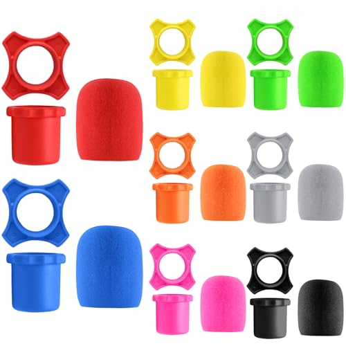 Murtenze 8 Set Shakeproof Anti-Rolling Wireless Handheld Protection Silicone Ring, Colorful Microphone Foam Windscreen Covers, Bottom Rod Sleeve Holder for KTV,Studio, Performance, Speech(8 Colors)