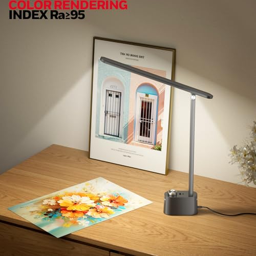 Honeywell Upgraded LED Desk Lamp - H01 Pro Sunturalux™ Foldable Desk Light with USB A+C Charging Ports, 3 Color Modes Dimmable Table Lamp for Home Office Reading(Black) - color: Black