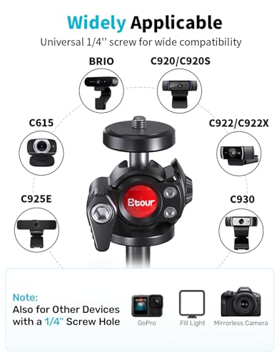 Webcam Tripod Stand for Desk, Newly Upgraded Small Base & 360° Ballhead & Height Adjustable, Ideal for Logitech Webcam C922 C930e C920 C615 C960 BRIO 4K NexiGo N60, Phone Holder with 1/4" Thread - size: 9.2–15.5"H (5.91" dia base)