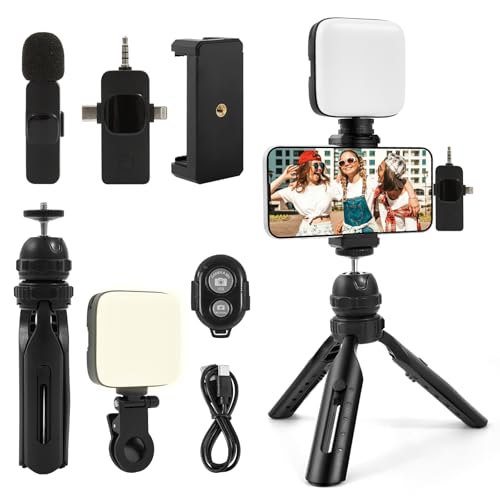 Vlogging Kit for iPhone, Android with Tripod, Soft Light, YouTube Starter kit Content Creator Equipment with Wireless Lavalier Microphone for Live Stream, Vlogging, YouTube, TikTok