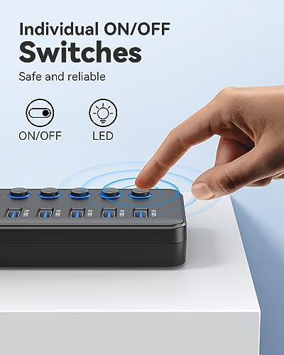 Powered USB 3.0 Hub, Wenter 48W 11-Port USB Hub Splitter (7 Faster Data Transfer Ports+ 4Pcs QC Charging Ports) with Individual LED On/Off Switches, USB Hub 3.0 Powered with Power Adapter - color: 7+2+2