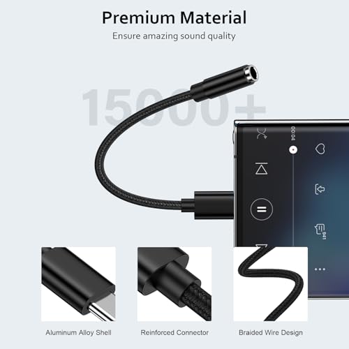 USB C to 3.5mm Headphone Jack Adapter 2 Pack, Type C to 3.5mm Audio Adapter Aux Dongle Cable for Samsung Galaxy S26 Ultra S26+ S26 A37 A57 S25 Ultra S25 FE Edge S25+ A17 A16 5G A36 A26 A56 S24 S23 S22