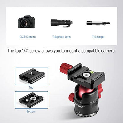 NEEWER Tripod Head, 360° Rotating Panoramic Ball Head with 1/4” Quick Shoe Plate for Tripod Monopod Slider DSLR Camera Camcorder, Max Load up to 5kg/11lb – GM28 - style: GM28