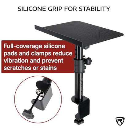 Rockville DMS75 Pair Studio Monitor Speaker Stands, Desk Clamp, 15 Degree Adjustable Tilt, 6 Height Positions, Silicone Anti-Slip Pad | 15 Degree Tilt, 360 Degree Rotation, Silicone Grip, Tool-Less Assembly, 6-Position Height, 60 lb Capacity