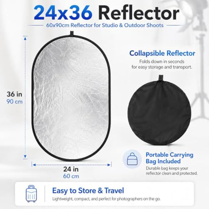 24x36in 5 in 1 Photography Reflector Light Diffuser 60x90cm,Collapsible Reflector Diffuser for Portrait, Product Photography Reflector and Studio Lighting Reflector with Carrying Bag - size: 24x36inch