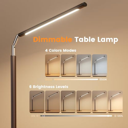 SIBRILLE Brown LED Desk Lamp, 16" Dimmable Metal Desk Light with Base, 15W 1200LM, Adapter Included, Color & Brightness Adjustable, Modern Tall Table Lamp for Home Office Reading Study Task Laptop - color: Brown