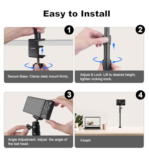 Camera Desk Mount Table Stand with 360° Ball Head, Table Light Stand with 1/4" Screw & C Clamp, Webcam Stand Mount for DSLR Camera Video Light Ring Light Live Streaming Vlog (811002) - style: 811002 - Table Stand