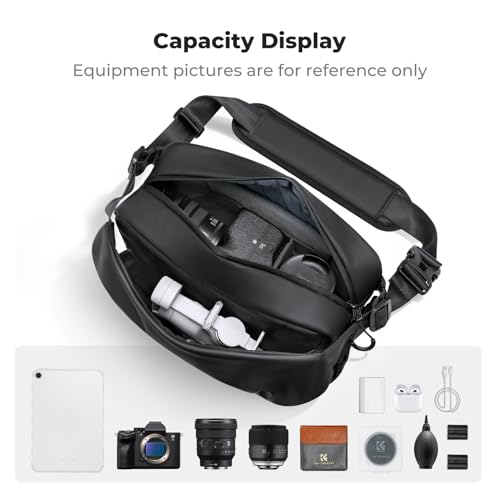 K&F CONCEPT Camera Sling Bag, Lightweight Camera Bag for Mirrorless/DSLR, Foldable Side Pocket & Quick-Access Front Pocket, Adjustable Divider, Camera Bags for Photographers, Black, 7L - color: Black