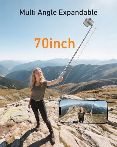 TELESIN 70" Phone Tripod Stand, Gravity-Activated Auto-Open Selfie Stick, Extendable Cell Phone Stand with Magnetic Bluetooth Remote, 360° Adjustable Travel Phone Tripod for iPhone/Android - size: 70" Phone Tripod Stand