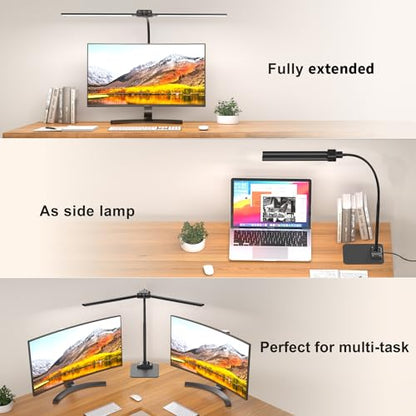 KableRika Desk Lamp Double Light: Bright Led Desk Lights for Home Office - Eye Care Reading Table Lamps with Base - Dimmable Desktop Lighting for Computer Monitor Study Drafting - color: Black-Base