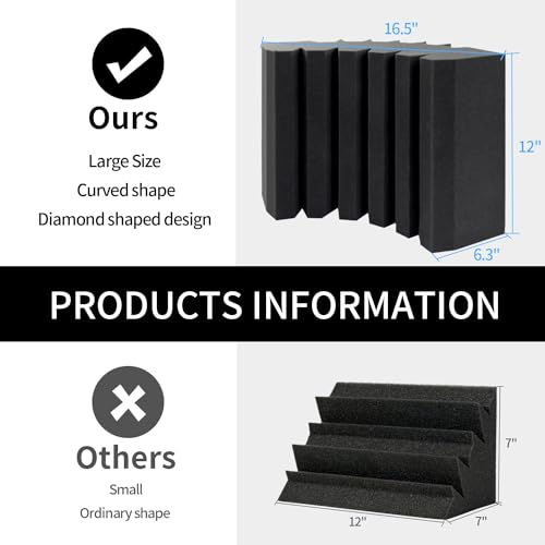 Focusound 4 Pack Bass Traps Corner Acoustic Foam Corner 16.5" X 6.3" X 12" Acoustic Foam Panels Soundproof Padding Wall Panel Corner Block for Home Studio and Theater - size: 4 Pack-Bass Traps