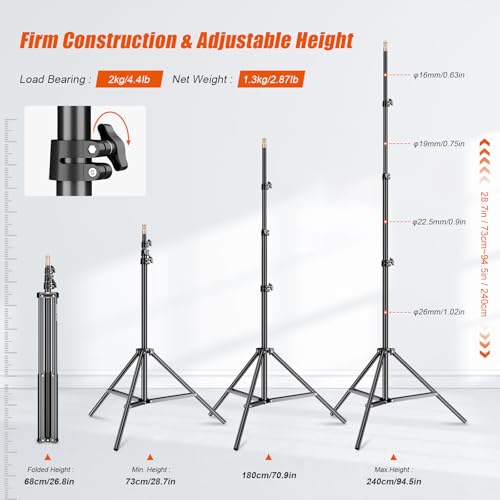 Godox Light Stand 240CM/94 in Photography Light Stand Heavy Duty with 1/4” Universal Screw Carry Bag Portable for Photography Studio Portrait Shooting - size: 94.5in