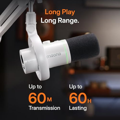 MAONO PD200W Hybrid Wireless Podcast Equipment Bundle for 2, XLR USB Dynamic Microphone Kit with 2 Desktop Stand, Software, Noise Cancellation, for Co-hosted, Podcasting, Content Creation,White - color: White