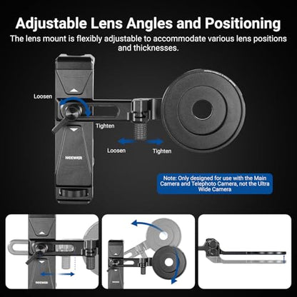 NEEWER Phone Holder with 17mm Phone Adapter & 17–37/58mm Filter Ring, Universal Adjustable Phone Tripod Mount Accessories Compatible with iPhone 17 Pro Max 16 S25 Ultra, PA047 PRO - style: PA047 PRO
