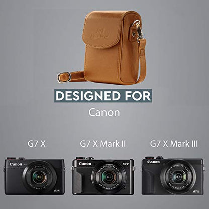 MegaGear MG768 Leather Camera Case with Strap compatible with Canon PowerShot G7 X Mark III, G7 X Mark II, G7 X - Light Brown - color: Light Brown