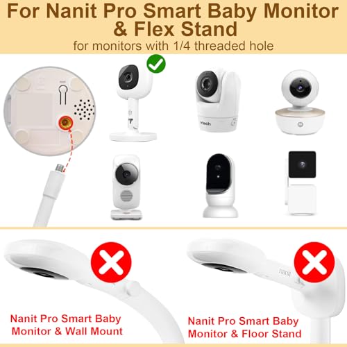 Baby Monitor Mount for Nanit Pro Smart Baby Monitor & Flex Stand, Also for Cameras with 1/4 Screw Stand, Flexible Clip Clamp Mount Adjustable Monitors Holder Without Tools or Wall Damage - size: 7.87 inch