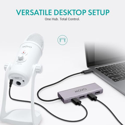 Movo USB Podcast Equipment Bundle for 2 – USB Interface with 2 UM700 Condenser Microphones – 4-Port Powered Hub for Streaming, Podcasting, Interviews (White) - style: with 2 Mics (White)