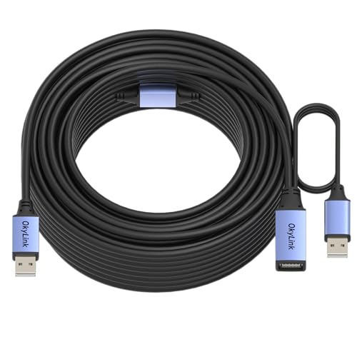 OkyLink Active USB 2.0 Extension Cable A to A, Male to Female 65ft(20M) | 480Mbps Signal booster cord, compatible with printer, mouse, keyboard, scanner, camera - size: 65ft (20m)