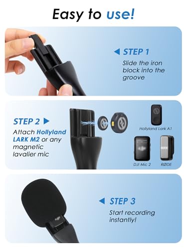 YOUSHARES Handheld Interview Microphone Holder for Hollyland Lark M2 - Iron Magnetic Slide Rail fits Hollyland Lark A1/MAX/150 & Rode/DJI Magnetic Lavalier Wireless Mics - color: Magnetic Handheld Microphone Holder