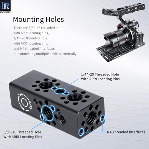 INNOREL CB2 CNC Aluminum Alloy Multi-Function Cheese Handle, Cheese Grip Extension Bar, Featuring 3/8" and 1/4" Arri Locating Holes for Camera Cage Frames, DIY Video Rigs, Any 3/8" Threaded Point - size: CB2