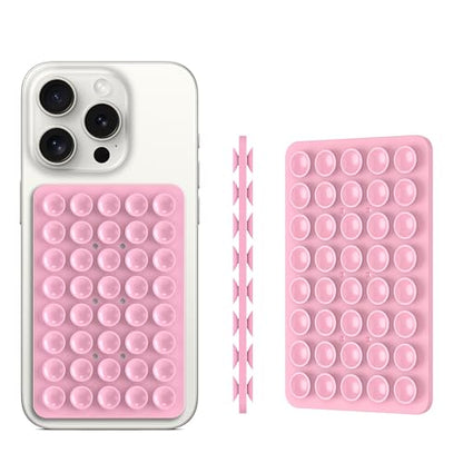 Double Sided Silicone Suction Phone Holder Mount, Silicon Accessory for iPhone and Android, Hands-Free Mirror Shower Phone Holder, TikTok Videos and Selfies (Light Pink+Transparent) - color: Light Pink+Transparent