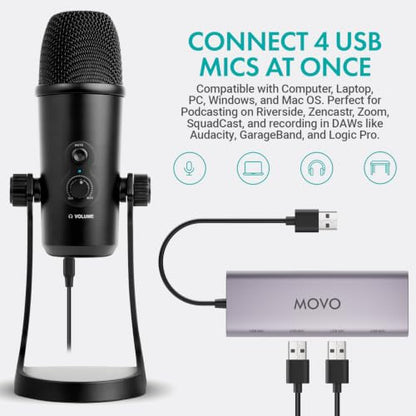 Movo 2-Person USB Podcast Bundle – 2 Condenser Mics, Case, and USB Hub | Plug-And-Play, No Drivers: Zoom, OBS, Audacity, Mac & Windows. Headphone Monitoring. For Interviews, Streaming, Classrooms. - style: with 2 Mics (Black)