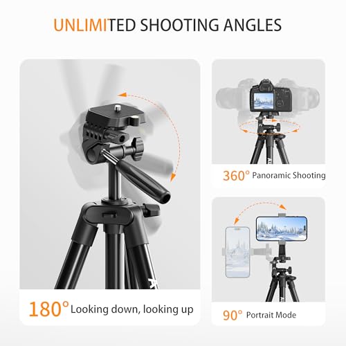 71″ Camera Tripod Aluminum Tall Tripod Stand Compatible with Canon Nikon with Wireless Remote Phone Holder and Bag Max Load 6.6 LB