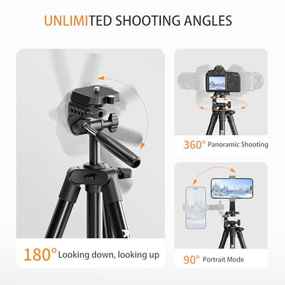 71″ Camera Tripod Aluminum Tall Tripod Stand Compatible with Canon Nikon with Wireless Remote Phone Holder and Bag Max Load 6.6 LB
