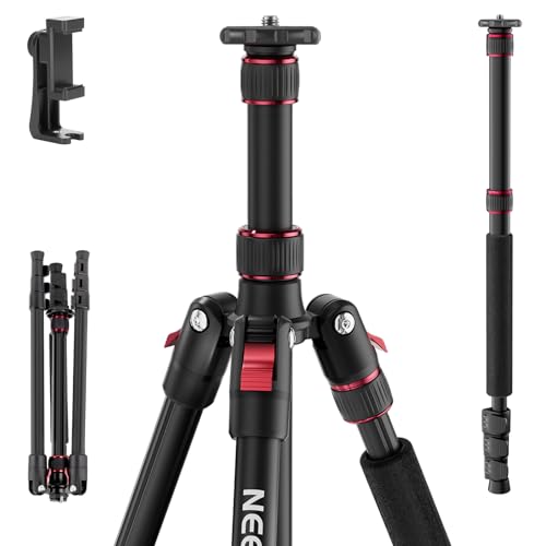 NEEWER Basics TP15 Camera Tripod Monopod, 68" Metal Heavy Duty Portable Travel DSLR Cell Phone Stand with Cellphone Holder Mount Compatible with iPhone Filming Video Recording, Ball Head Not Included - style: TP15