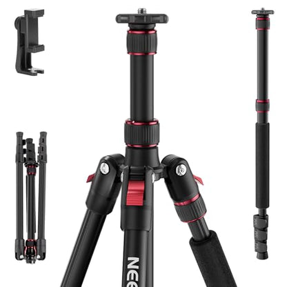 NEEWER Basics TP15 Camera Tripod Monopod, 68" Metal Heavy Duty Portable Travel DSLR Cell Phone Stand with Cellphone Holder Mount Compatible with iPhone Filming Video Recording, Ball Head Not Included - style: TP15