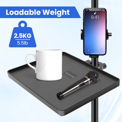 Sound Card Clip On Tray, Microphone Stand Tray, Multi functional Live Streaming Pole mount shelf sheet music Stand Clamp percussion table karaoke mic stand accessories(8.6 * 6.3inch) - size: 220*165mm