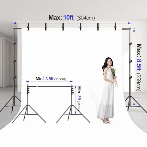 EMART 10x8.5FT Backdrop Stand, Photo Video Studio Adjustable&Lockable Heavy Duty Background Support System Kit with 6 Backdrop Clamps, 2 Sandbag and Carry Bag for Photography, Parties, Wedding, Video - size: 8.5x10ft