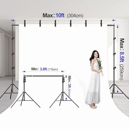 EMART 10x8.5FT Backdrop Stand, Photo Video Studio Adjustable&Lockable Heavy Duty Background Support System Kit with 6 Backdrop Clamps, 2 Sandbag and Carry Bag for Photography, Parties, Wedding, Video - size: 8.5x10ft