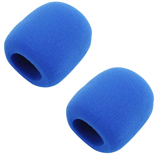 Fielect 2Pcs Microphone Cover Sponge Foam Mic Cover Handheld Microphone Windscreen Protector Mic Foam Cover Filter Blue for Karaoke DJ, KTV, Broadcasting - color: Blue