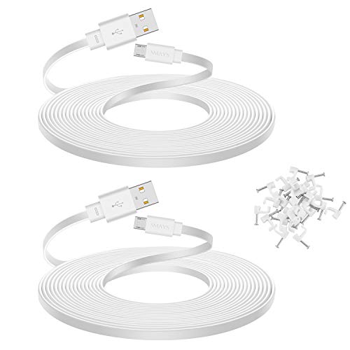 Smays 2-Pack 10 ft Extension Cable for WYZE Cam v4, WYZE Cam v3 and v3 Pro Camera, Long Flat Micro USB Cord, White - color: White, size: 10 Feet