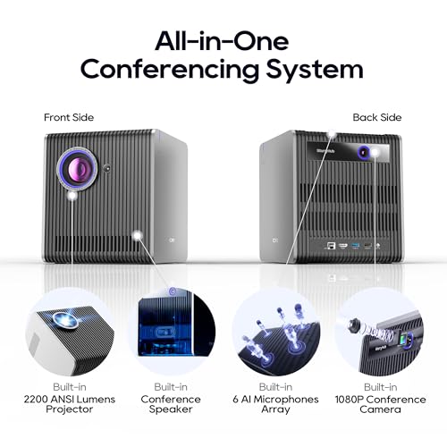 CZUR StarryHub Video Conferencing System, 2200 ANSI Lumens Short Throw Projector + HD 1080P Conference Room Camera with Auto Framing + 6 AI-Driven Microphones + Conference Speakers