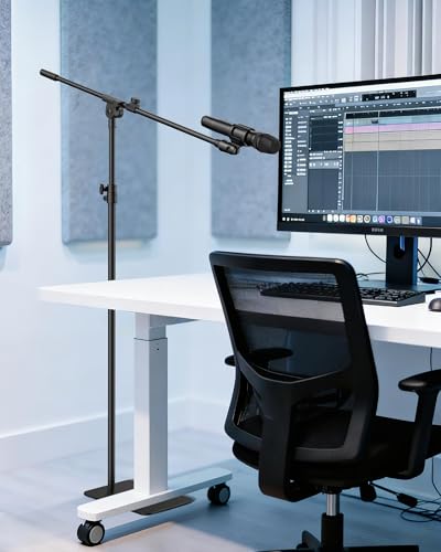 InnoGear Mic Stand Floor, Boom Arm Floor Microphone Stand Height Adjustable Heavy Duty with Iron Base for HyperX SoloCast, HyperX QuadCast S, Razer Seiren V3 Mini, Blue Yeti Shure SM58 and Other Mics