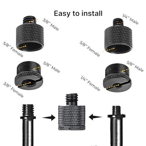 IXTECH Mic Stand Adapter Set 8 pieces Metal Microphone Stand Screw Thread Adapter 5/8 Female to 3/8 Male 3/8 Female to 5/8 Male 5/8 Female to 1/4 Male 1/4 Female to 5/8 Male Tripod Adapter ADP03A Blck - color: Black