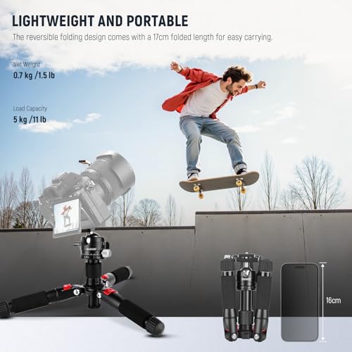 NEEWER Portable Travel Mini Tabletop Tripod, Aluminum Alloy 20''/ 50cm Desktop Desk Tripod with 360 Degree Ball Head, 1/4" Quick Shoe Plate for DSLR Camera Video Camcorder, Max Load 11 lb/5 kg