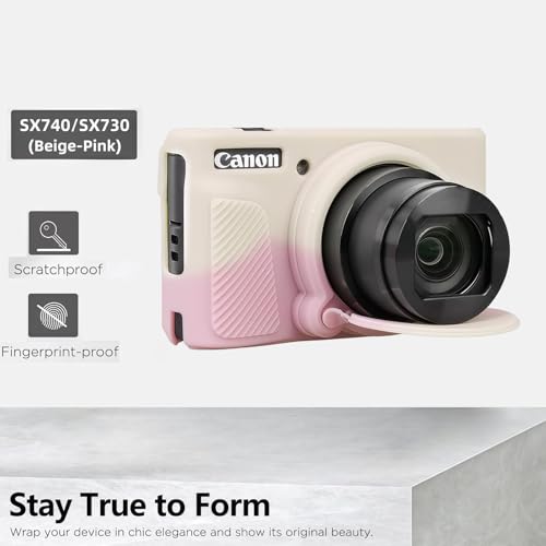 Camera Case for Canon PowerShot SX740/ SX730 Digital Camera,SX740 HS Case, Soft Silicone Protective Case Removable Lens Cover,Comes with 2 Screen Protectors and 1 Wrist Strap. (Beige-Pink) - color: Beige-Pink
