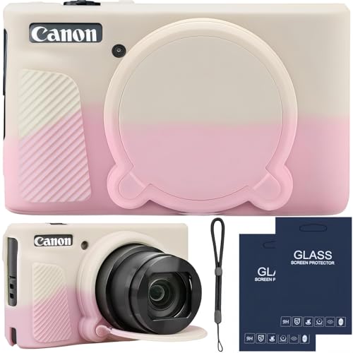 Camera Case for Canon PowerShot SX740/ SX730 Digital Camera,SX740 HS Case, Soft Silicone Protective Case Removable Lens Cover,Comes with 2 Screen Protectors and 1 Wrist Strap. (Beige-Pink) - color: Beige-Pink