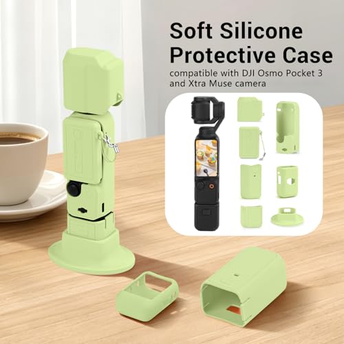 Silicone Case for DJI Osmo Pocket 3/Xtra Muse Camera with Fixed Base & Anti-Loss Lanyard, Compatible with Xtra Muse Accessories – for Travel Vlogging Daily Filming (Green) - color: Green